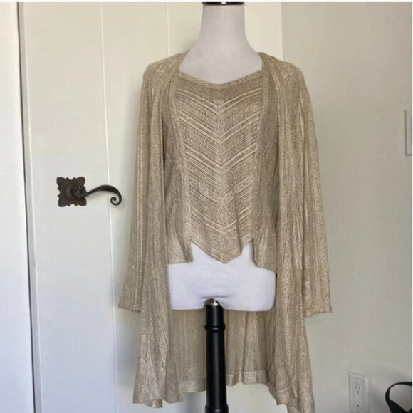 Lillie Rubin Sweaters - 2 Pc SET | Top and Duster / Cardi | M | 90s | Brushed Gold | Old Money Elegant